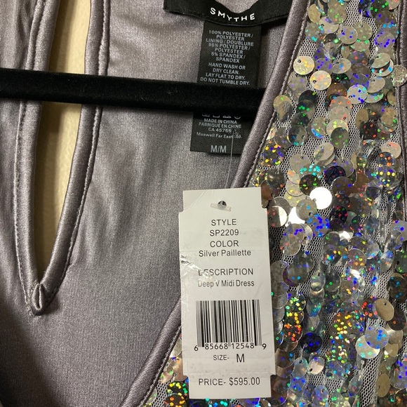 NWT Smythe Deep V Midi Dress in Silver Pailette - Picture 12 of 12